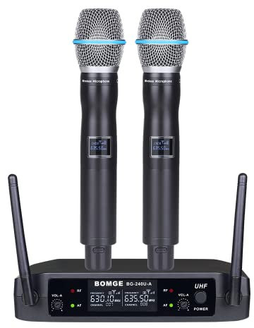 BOMGE uhf metal dual handheld wireless microphones & systems for Karaoke,singing, Meeting, Party, Church, DJ, Wedding, 200ft (240U)