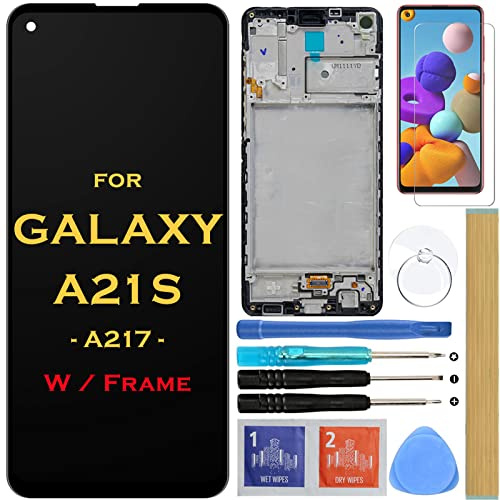 HLTECH Ersatz-LCD-Display, Touch-Digitalisierer, Montage mit Rahmen für Samsung Galaxy A21S 2020 A217 SM-A217F/DS SM-A217M/DS SM-A217F/DSN 6,5 Zoll (16,5 cm) (Schwarz mit Rahmen)