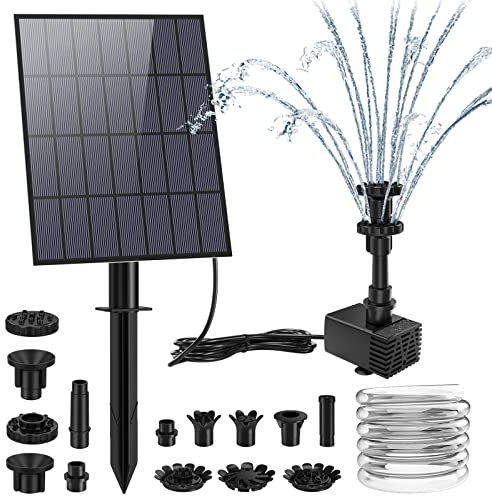 AISITIN DIY Fuente Solar Jardin Exterior 3,5W con 15 Boquillas Tubería de Agua de 1.5 Metro y Estaca Fuente Solar para Jardín, Estanque, Piscina, Exterior(3,5W)