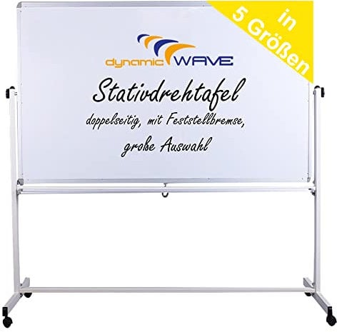 Dynamic Wave, mobiles Whiteboard magnetisch, 200 x 100 cm, doppelseitiges, Feststellbremse, Stativdrehtafel mit Aluminiumrahmen, mit Ständer u. Rollen