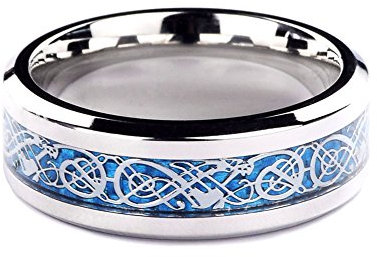 Longbeauty 8mm Keltischer Drache Knoten Muster Wolframkarbidringe für Männer/Herren Hochzeit Verlobungs Ringe 62