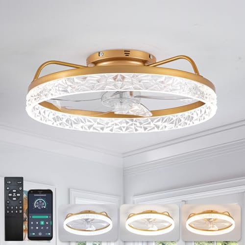 Ventilatore da Soffitto con Luce e Telecomando Silenzioso DC Ventilatore a Pale da Soffitto Lampadario Ventilatore Cameretta Plafoniera con Ventilatore Dimmerabile Reversibile 6 Velocita,Oro