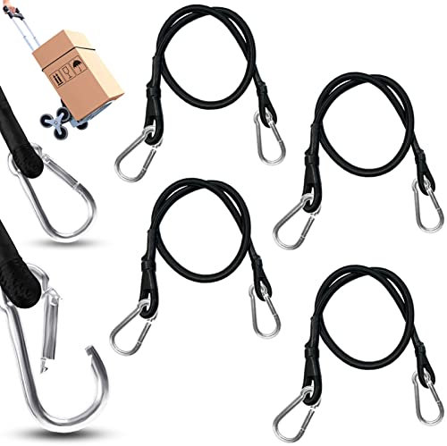 Spanngummi mit Karabiner Gepäckspanner mit Haken 60 cm Schwarz Gummi Spanngurte Gummiseile 4er Set Extra Stark Gummizug Expander Spannband Gummibändern Bungee Kabel für Fahrrad Camping Planen