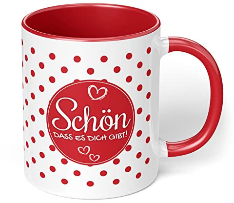 Danke Tasse Schön, dass es dich gibt! - Kaffeetasse als Liebe Geschenk für Frauen und Männer - Dankeschön Geschenk für Freundin, Mama, Papa, Kollegen zu Weihnachten, Geburtstag (Rot, V2)