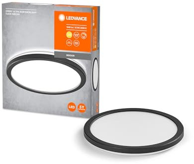 LEDVANCE ORBIS Ultra Slim Deckenleuchte 235mm, schwarz, 15W, 1640lm, homogenes, warmweißes Licht (3000K) + Hintergrundlicht, dreistufige Dimmbarkeit über Wandschalter, ultraflach, Schutzklasse IP20