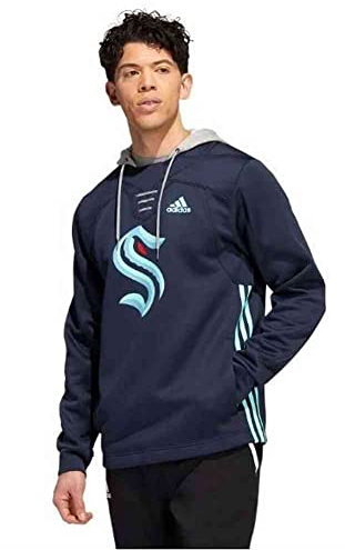 adidas Herren NHL Seattle Kraken Skate Lace Hoodie Hoody Sweatshirt, Marineblau, M