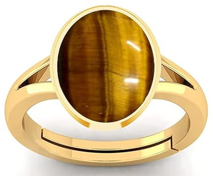 SirDaksh 8,25 Karat zertifiziertes natürliches Tigerauge, verstellbarer astrologischer Ring für Männer und Frauen, Gold, Edelstein, Gold, Tigerauge