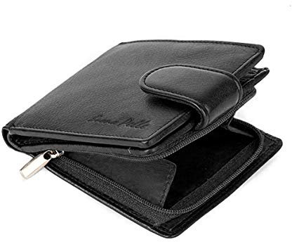 Wallets Mens Slim RFID Blocking Genuine Leather with Zip Coin Pocket, Banknote Compartments, Card Holders Pouch ID Window. Wallet for Men with Gift Box (Jet Black)