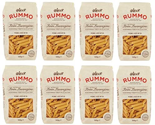 Pasta Penne Lisce n°59, italienische Bronze-Hartweizennudeln, 8 x 500g | Trafilata al bronzo; raue Oberfläche nimmt Saucen gut auf, perfetta per sughi corposi, Gesamtnettogewicht 4 kg