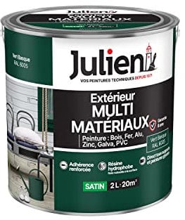 Julien Peinture Multi-Matériaux Satin en phase Aqueuse - Bois, Fer, Alu, PVC, Zinc, Acier galvanisé, brut ou peint - Vert Basque 2 L