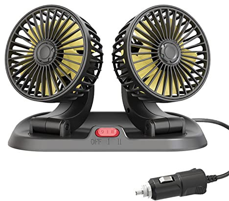 SH-RuiDu Car Cooling Fan, Double Head Cigarette Lighter Plug in Rotation Car Dashboard Fan for 12V Gasoline Vehicles