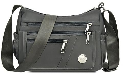 HERCMNOY Crossbody-Tasche für Damen, wasserdicht, Reise-Umhängetasche, Kuriertasche, Nylon-Geldbörse, Handtasche, grau, 28cm*11cm*22cm
