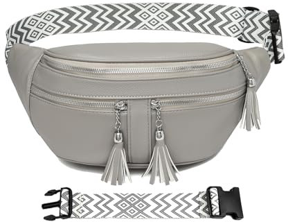 FURONGHUA Damen Bauchtasche Mode Hüfttasche Stylisch Brusttasche Wasserdicht Grau Gürteltasche Festival Mit 5 cm Breitem Verstellbarem Hüftgurt für Reise Pendeln