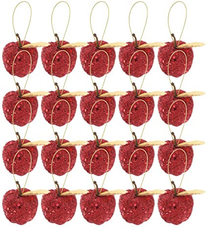 BESPORTBLE Mini Apple Ornaments: 20 Pack 1.9in Christmas Tree Baubles, Apple Shaped Hanging Ornaments for Xmas Party Holiday Decoration (Red)