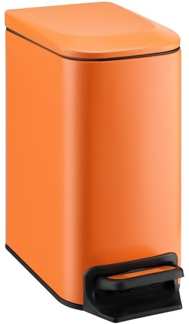 TIPGO Small Bathroom Trash Can with Lid Soft Close, 6 Liter / 1.6 Gallon Stainless Steel Garbage Can with Removable Inner Bucket, Step Pedal, Slim Trash Cans for Bedroom, Office, Kitchen (Orange)