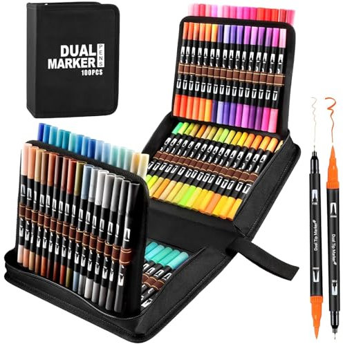Gelanty Dual Tip Brush Pens Set, 100 Farben Filzstifte Dicke und Dünne Pens Fineliner Set, Aquarell Farben für Handlettering, Bullet Journal, Malbücher, Manga, Kalligraphie Stifte