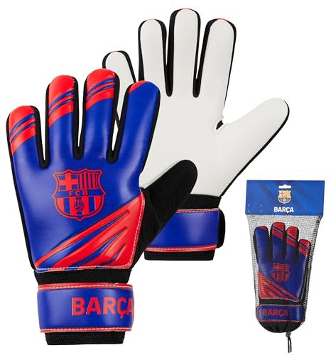 FC Barcelona Torwarthandschuhe Kinder Jungen mit rutschfestem Grip, Goalkeeper Gloves Größe 5 oder 7 - Fußball Zubehör (Größe 5)