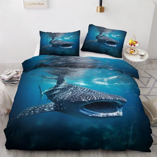 YELDAN Bettwäsche 135x200 Walhai, Meerestiere Bettbezug, Bettwäsche-Sets 2 teilig, Weich & Bügelfrei Mikrofaser Wendebettwäsche und 1 Kissenbezug 80x80 mit Umschlag