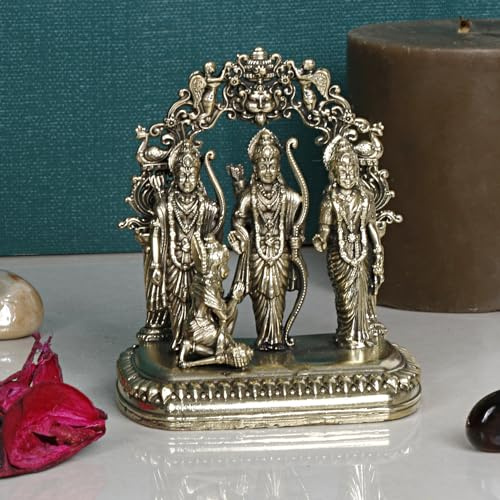 ARTVARKO Ram Darbar Brass Statue Shree Ram Ji Sita Laxman Hanuman Home Décor Puja Murti for Mandir Temple (Small Size -7x5.5x8 cm), Standard, Gold, SFRAMDAR160