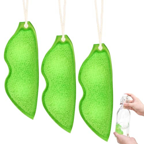 KIKVTER Beans Bottle Cleaning Sponge, 3 Pieces Magic Beans Bottle Cleaner Sponge, Kitchen Sponges in Pea Shape, Bottle Cleaning Sponge for Glass Bottles of Various Calibres and Sizes