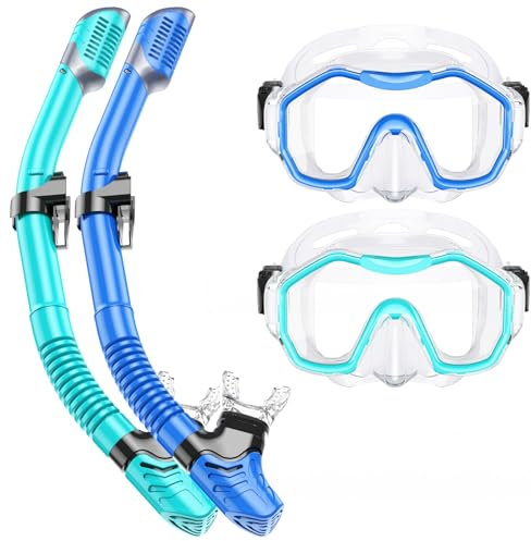 Lealinga Snorkel Set Adults 2Pack, Snorkel Mask Anti-Fog Panoramic View Diving Mask Dry Top Snorkel Kit with Travel Bag Diving Set for Snorkeling Scuba Diving Swimming Travel