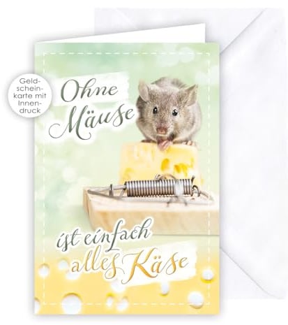 KE - Geldscheinkarte für Jungen und Mädchen, Geburtstagskarte für Frauen und Männer, Geschenkkarte, inkl. Umschlag, DIN B6 Format, weiß, Motiv: Maus