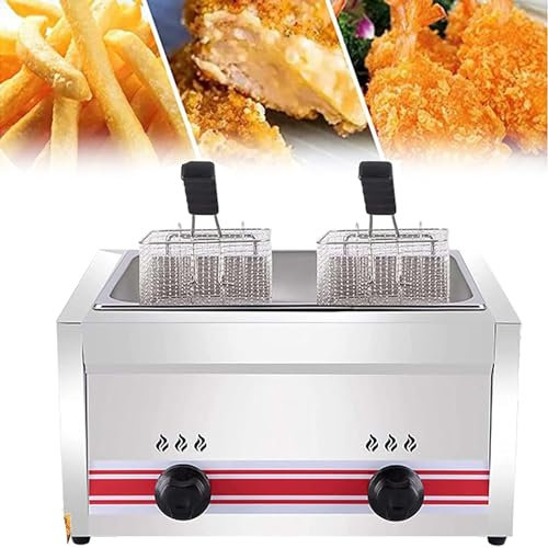 DPLXFPP Freidora Gas Profesional, Freidora Comercial Acero Inoxidable, Freidora De Propano Doble Ranura Gran Capacidad con Cesta, para Papas Fritas, Donas Pavo, Hogar,Singlecylinder20L