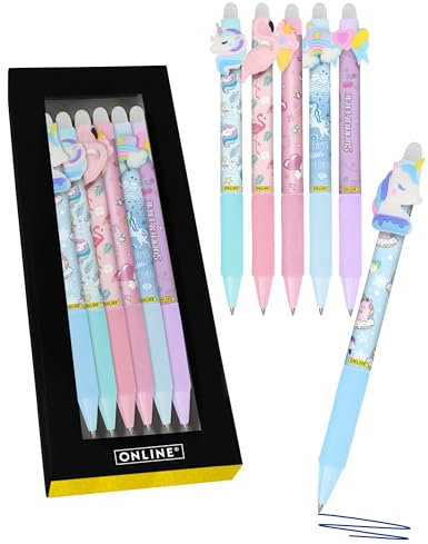Online magiXX, 6x Radierstift Fun Dreams I Gelschreiber blau radierbar mit 0,7mm Strichstärke I Tintenroller zum Schreibenlernen, Büro I kompatibel mit Frixion Mine I Radierbarer Kugelschreiber