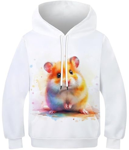 VesFy Hamster Sweatshirt Pullover Jumper Hoody 3D Druck Tier Hoodie Mit Tasche Streetwear Drawstring Eignung Jungen Und Mädchen Casual Langarm Unisex 10-12Y