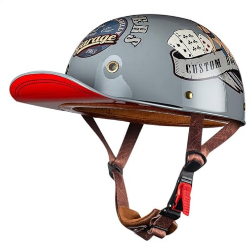 Deutsche Motorrad Halbhelme Mit ECE Zulassung Jethelm Retro Chopper Helm Scooter-Helm Halbschalenhelm Baseball Cap Motorradhelm Für Männer Frauen Chopper Moped Roller-Helm 15,M:54-57CM