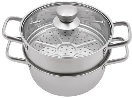 Edelstahl Dampftopf mit Glasdeckel,2-Stufiger Dampftopf,Kompatibel mit Gas-, Induktionskochfeldern, Cerankochfeldern,für Familien, Restaurants,Hotels (3.5L)