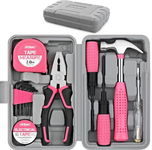 Hi-Spec 13pc Pink Womans Compact Crafts & Home DIY Repair Hand Tool Kit Set with Pliers, Cutters and Precision Screwdrivers for Ladies