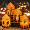 Halloween Deko Innen Outdoor, 4 Stück Halloween Laterne mit Kürbisse, Hexen, Skelette und Vogelscheuchen Darauf, Kürbis Deko Lichterkette Halloween für Garten/Hof/Innen/Freien