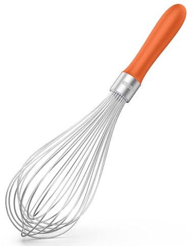 U-Taste Fouet de cuisine de 30cm: Fouet à ballon en acier inoxydable 18/10, grand batteur à œufs avec 12 fils hautement flexibles et poignée en silicone pour fouetter mélanger crèmes sauces (Orange)