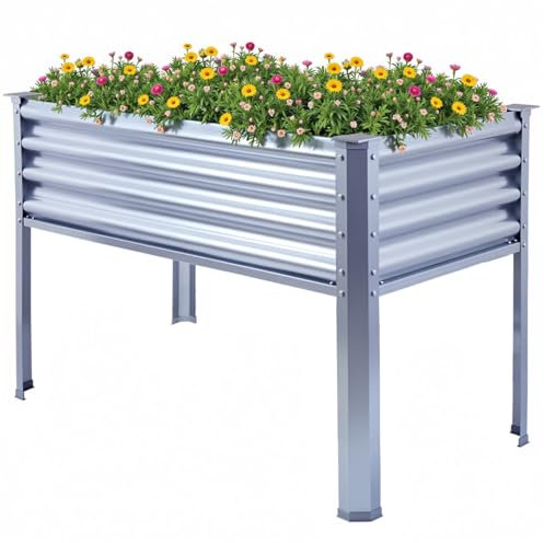 Hochbeet mit Beinen aus Metall 120×60×80 cm Galvanisiert Pflanzkasten Hoches Gartenbeet für Gemüse Blumen Kräuter (120×60×80 cm, Metall)