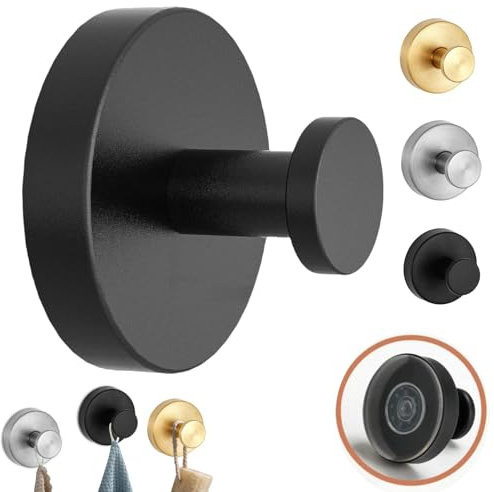 Luxe Hold No-Drill Hooks - 2024 Upgraded Suction Cup Hooks Stainless Steel Waterproof Suction Cup Hooks for Shower/Bathroom/Hanging Towels/Mounting on Glass Shower Doors/Tile/Mirrors (1, Black)