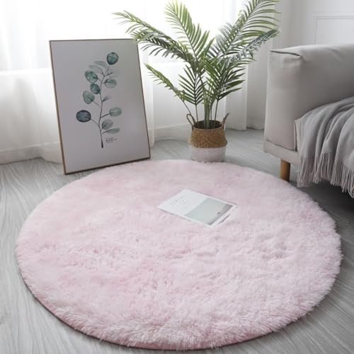 Tappeto rotondo rotondo a pelo lungo, per soggiorno, camera da letto e sala giochi (60 cm, rosa)