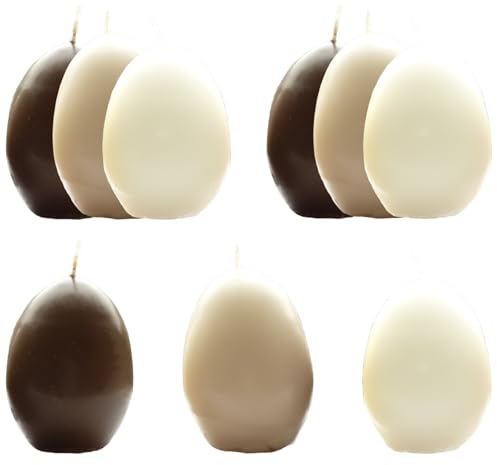 AUSWAHL Farbe + Menge - Eikerzen Dekoeier Kerze Osterei Eierkerzen farbig sortiert 4,5 x 6,5 cm - hier: 9 Stück [creme, nougatbraun, kakaobraun]