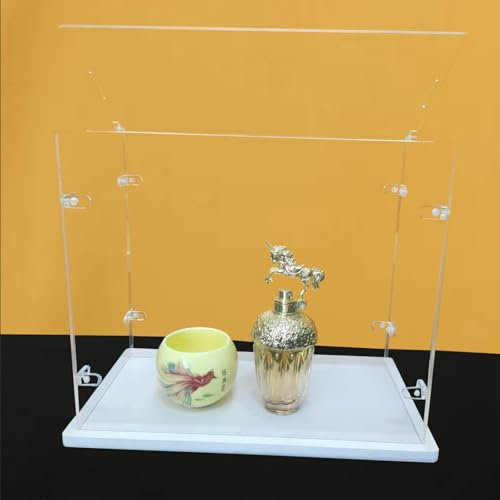 Ensemble de Vitrine Acrylique Transparent, Base épaissie, Porte Ouverte sur Le Dessus, Fermoir en l Solide, Armoire à Poussière (Blanc, 30x15x25cm/12X6X10in)