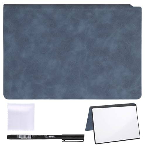 HEOUCH Kleine Blaue Faltbare Doppelseitige Schreibtafel, Kein Magnet, Abwischbar, Mini Whiteboard, Tragbares Notizbuch, mit Markern und Whiteboard Tuch für Zuhause, Büro, Schule