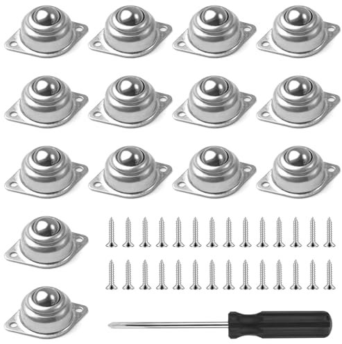 BREANIFULL 14 Stück Kugelrolle Rollen Kugellager Flach Ball Roller Kugellager Transfer Bearing Kohlenstoffstahl Kugelrollenlager Möbelrollen Kugelrollenlager mit Schrauben für Möbel Förderrolle