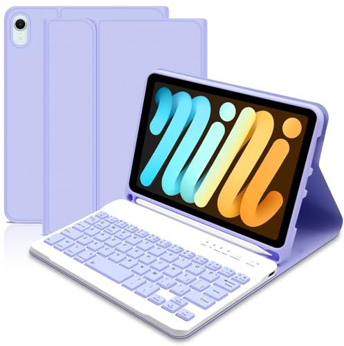 Keyboard Case for iPad Mini 7 (A7 Pro) 2024 8.3 inch, Case with Keyboard for iPad mini A17 Pro/6th gen, Cover with Detachable IPad Mini Keyboard and Pencil Holder for mini 7th/6th Gen, Purple