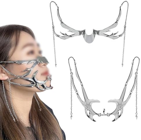 Sarini 2 Stück mechanische Punk-Halbmaske, unregelmäßige Metall-Gesichtsmaske für Cosplay, Halloween-Kostüm, Gesichtszubehör, Schmuck im Steampunk-Stil für Partys
