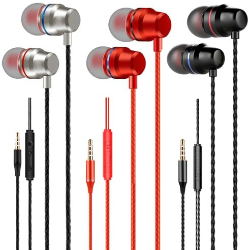 Supecesorio Auriculares in Ear con Cable y Microfono, Paquete de 3 Auriculares, Control de Volumen, Aislamiento de Ruido, Auriculares de 3.5 mm con Cable para PC, Tableta, MP3, Android