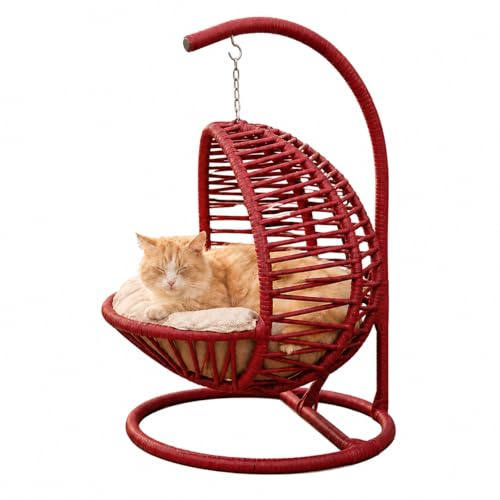 Generisch La Tahzen Katzenschaukel - Hängesessel für Katzen und kleine Hunde - 45 x 45 x 70 cm - Farbe Weiß - Handgefertigtes Haustiermöbel mit Plüschkissen (Rot)