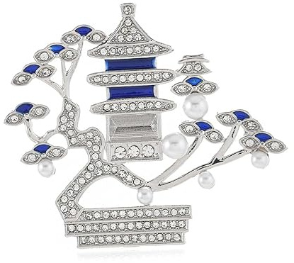 Einfache Kiefer und Zypresse Pavillon Brosche Perle Quaste Pin Cheongsam Knopfleiste Zubehör, Silber 2
