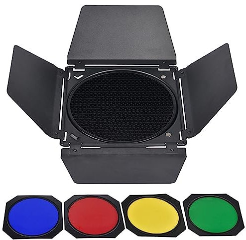 Standard-Reflektorhalterung mit Wabenstruktur und 4-Farbfilter-Gel-Scheunentor-Set für 17,8 cm Standard-Reflektor
