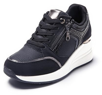 JOMIX Damen Sneaker mit Keilabsatz Mode Sportschuhe Bequeme Leder Freizeitschuhe Plateau Casual Schuhe