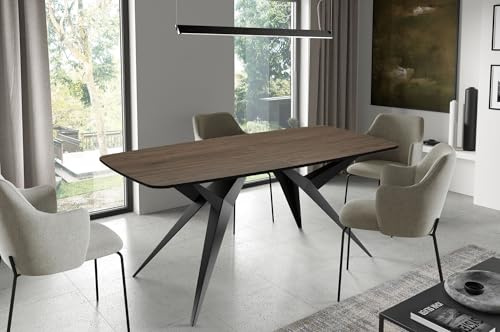 WFL GROUP Ausziehbarer Esstisch Loft-Stil – Rechteckiger Tisch mit Schwarzen Metallbeinen – Industrietisch mit Abgerundeten Ecken – Platzsparend Tisch für 6-10 Personen – 160-240 cm – Walnuss Braun