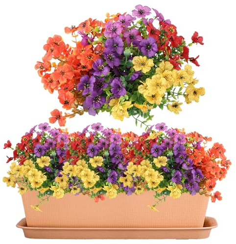 WQDD STANPET Lot de 6 Fleurs Artificielles – Bouquet de Fleur Artificielle UV Résistante, Plantes Synthétiques Extérieures & Décoration Intérieure pour Jardin, Balcon et Maison